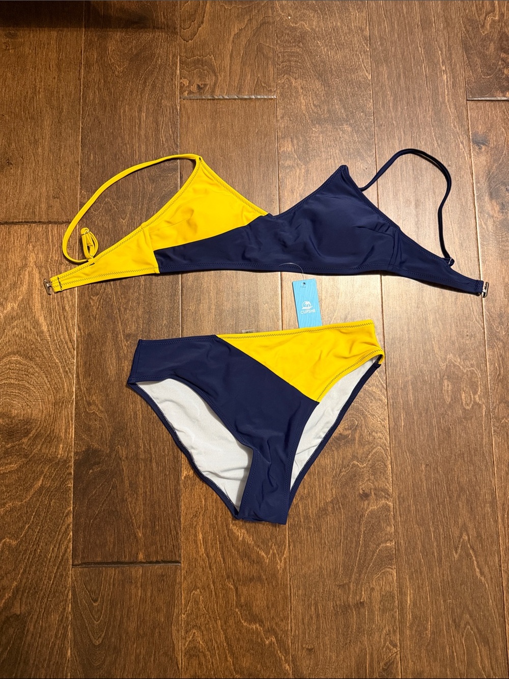 Cupshe Navy & Yellow Colorblock Two-Piece Bikini